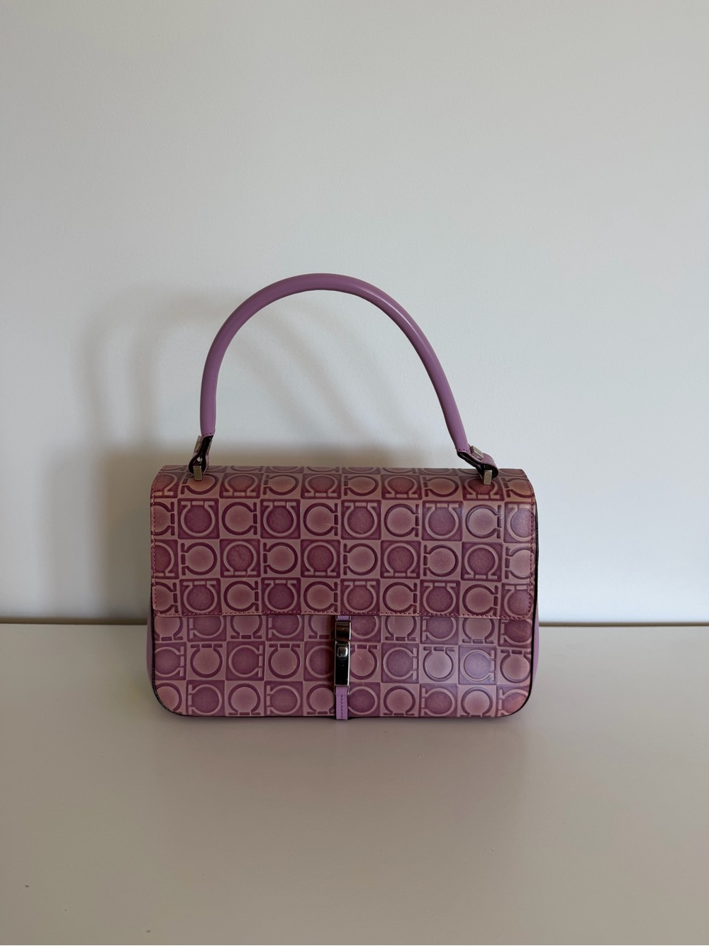 Salvatore Ferragamo Mauve Logo-Embossed Top-Handle Bag